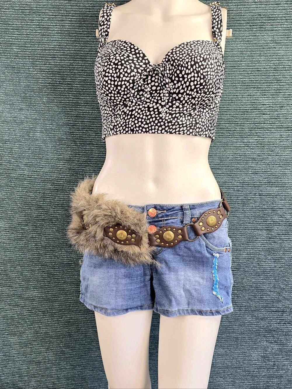 Faux Fur Y2K Style Faux Leather Belt For Cosplay, Festivals, Fun! NWOT